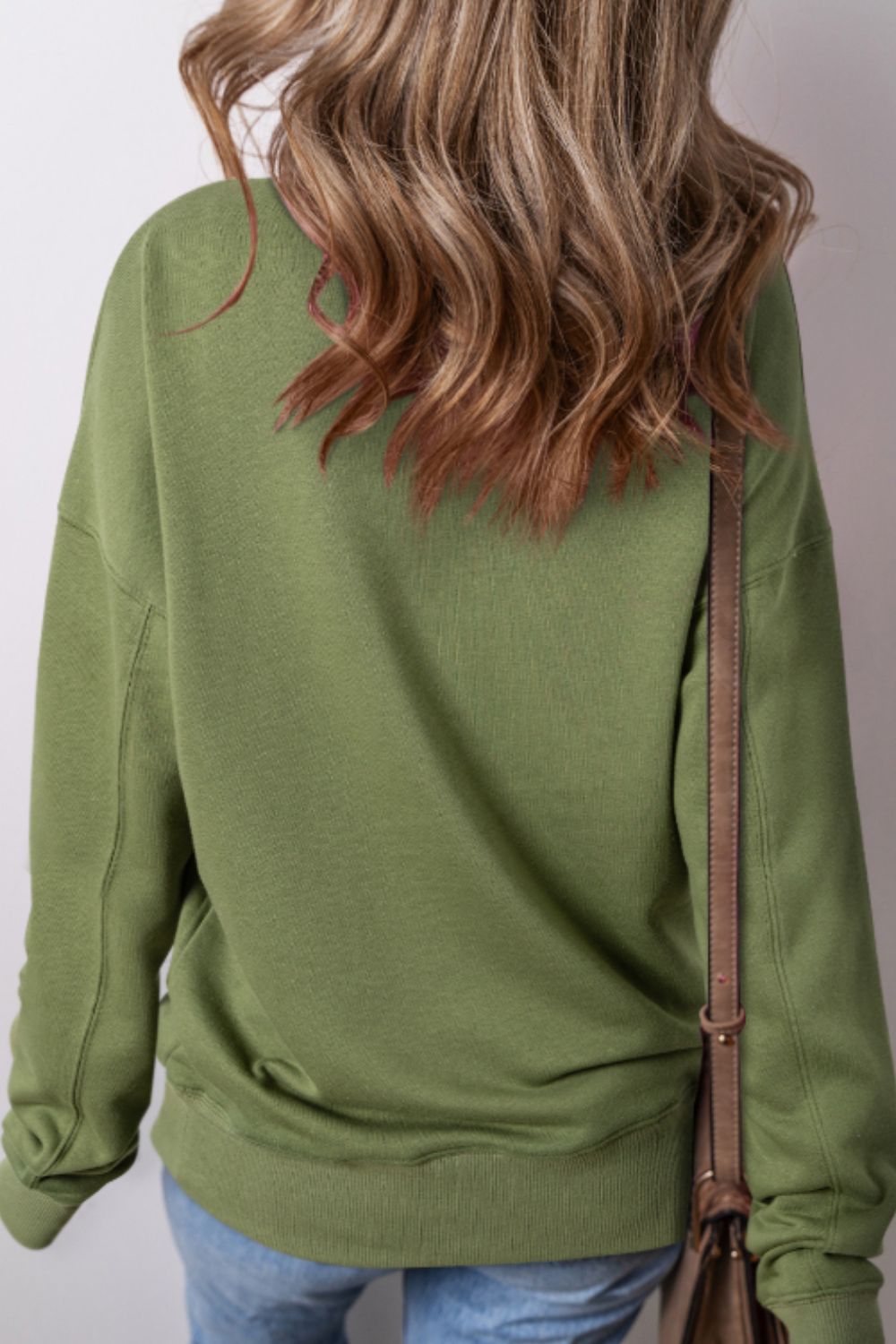 Solid Color Round Neck Long Sleeve Sweatshirt 