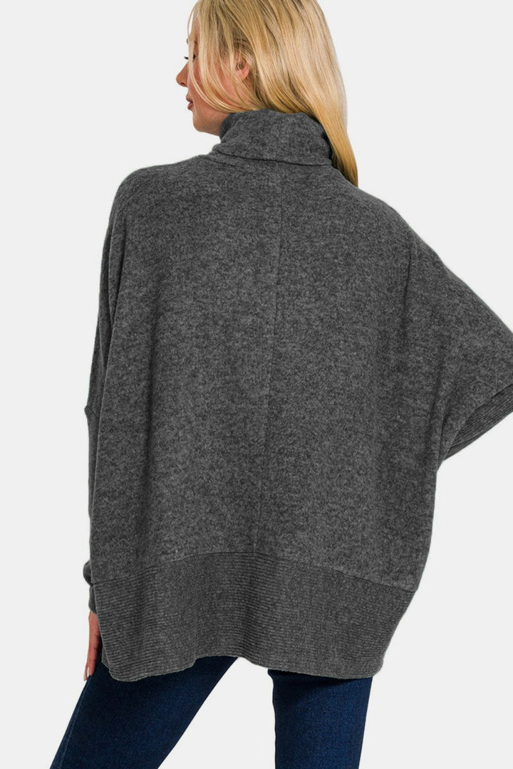 Zenana Full Size Brushed Melange Hacci Turtleneck Sweater 