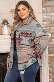 Plus Size Geometric Slit Button Up Jacket 