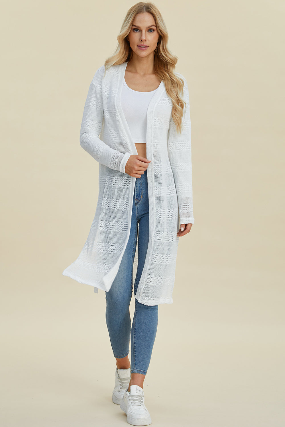 Double Take Full Size Open Front Longline Cardigan 