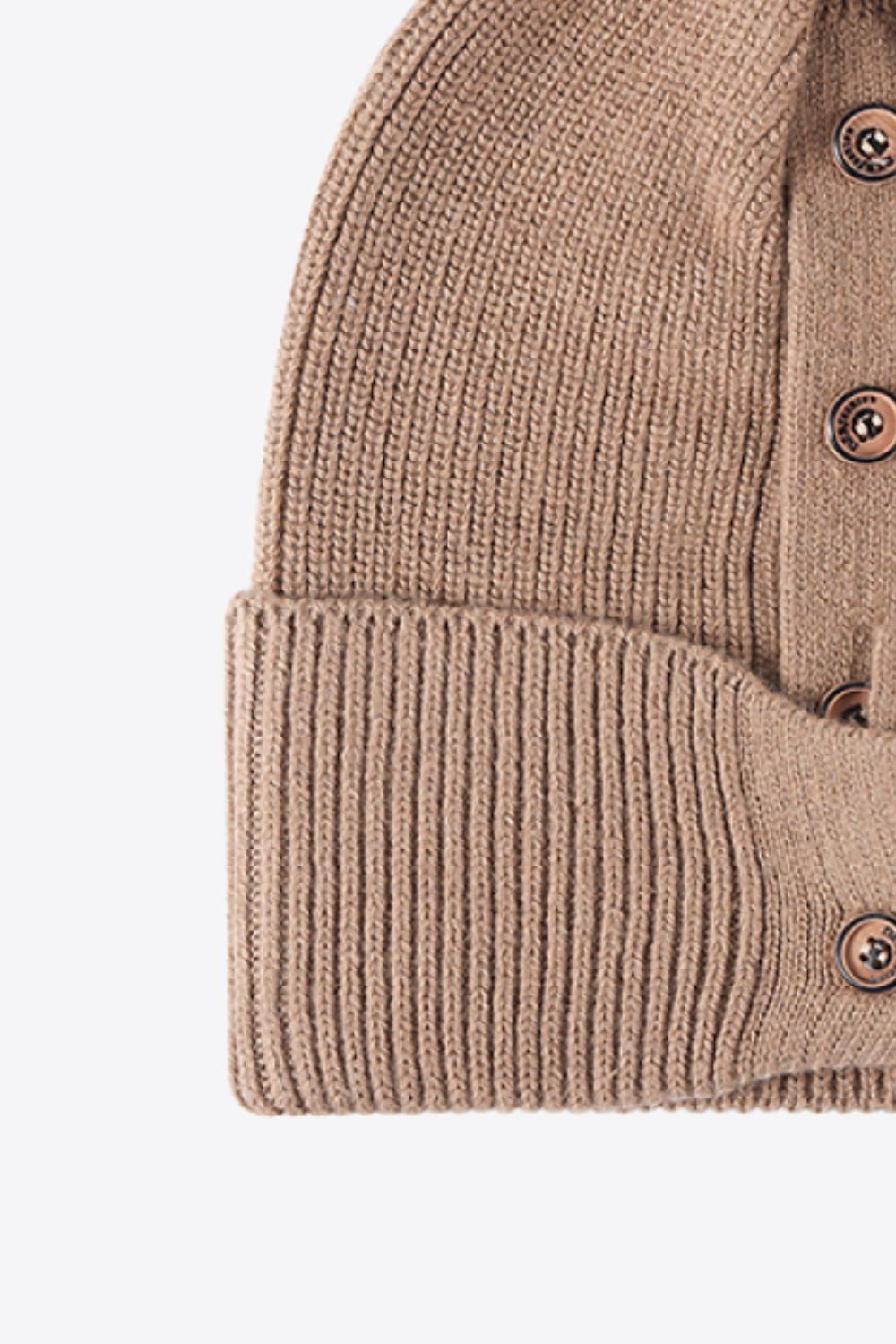 Button Detail Rib-Knit Cuff Beanie 