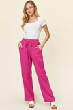 Double Take Full Size Texture Drawstring Straight Pants 