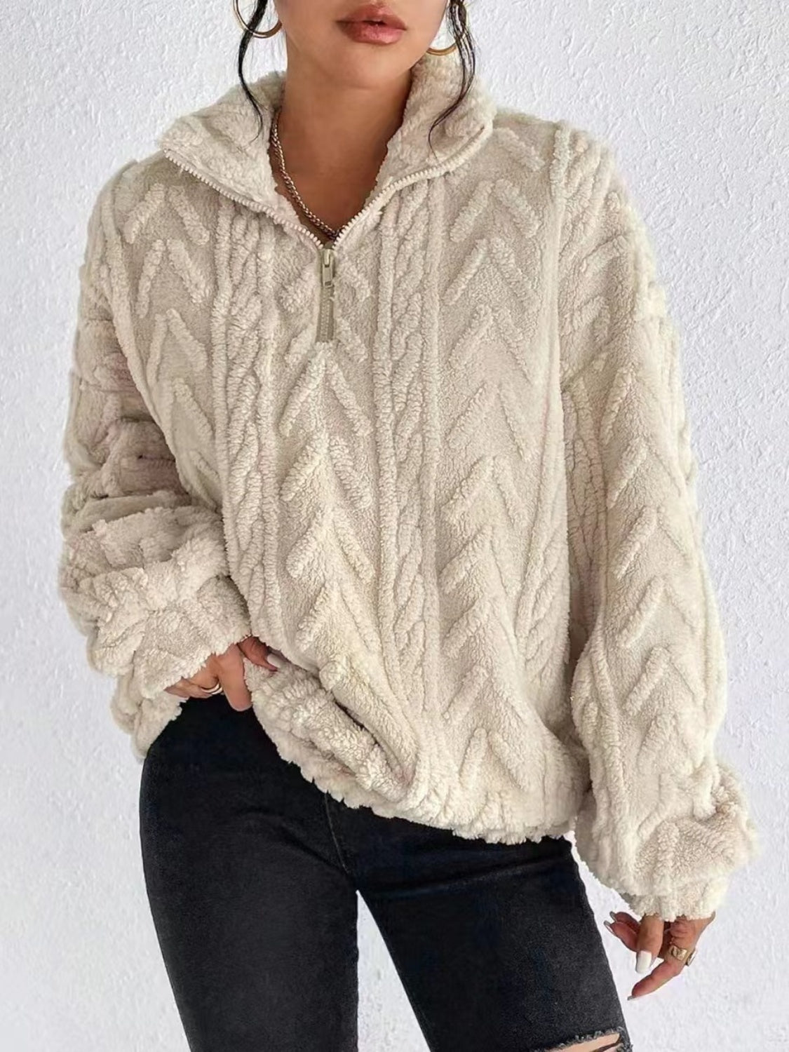 Fuzzy Quarter Zip Long Sleeve Sweatshirt 
