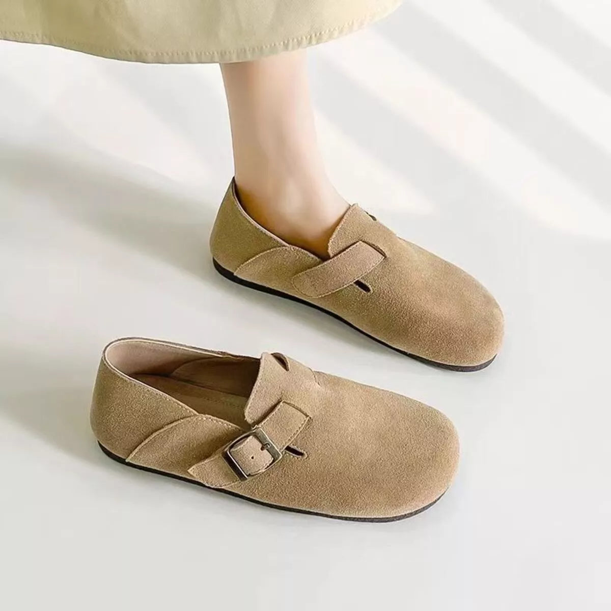 Round Toe Buckle Slip-Ons 
