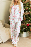 Christmas Printed Collared Neck Top and Pants Lounge Set 