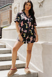 Printed Button Up Short Sleeve Top and Shorts Lounge Set Lingerie & Nightwear