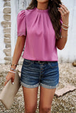 Devine Ruched Mock Neck Short Sleeve Blouse 
