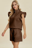 Double Take Full Size Texture Flounce Sleeve Top and Shorts Set 