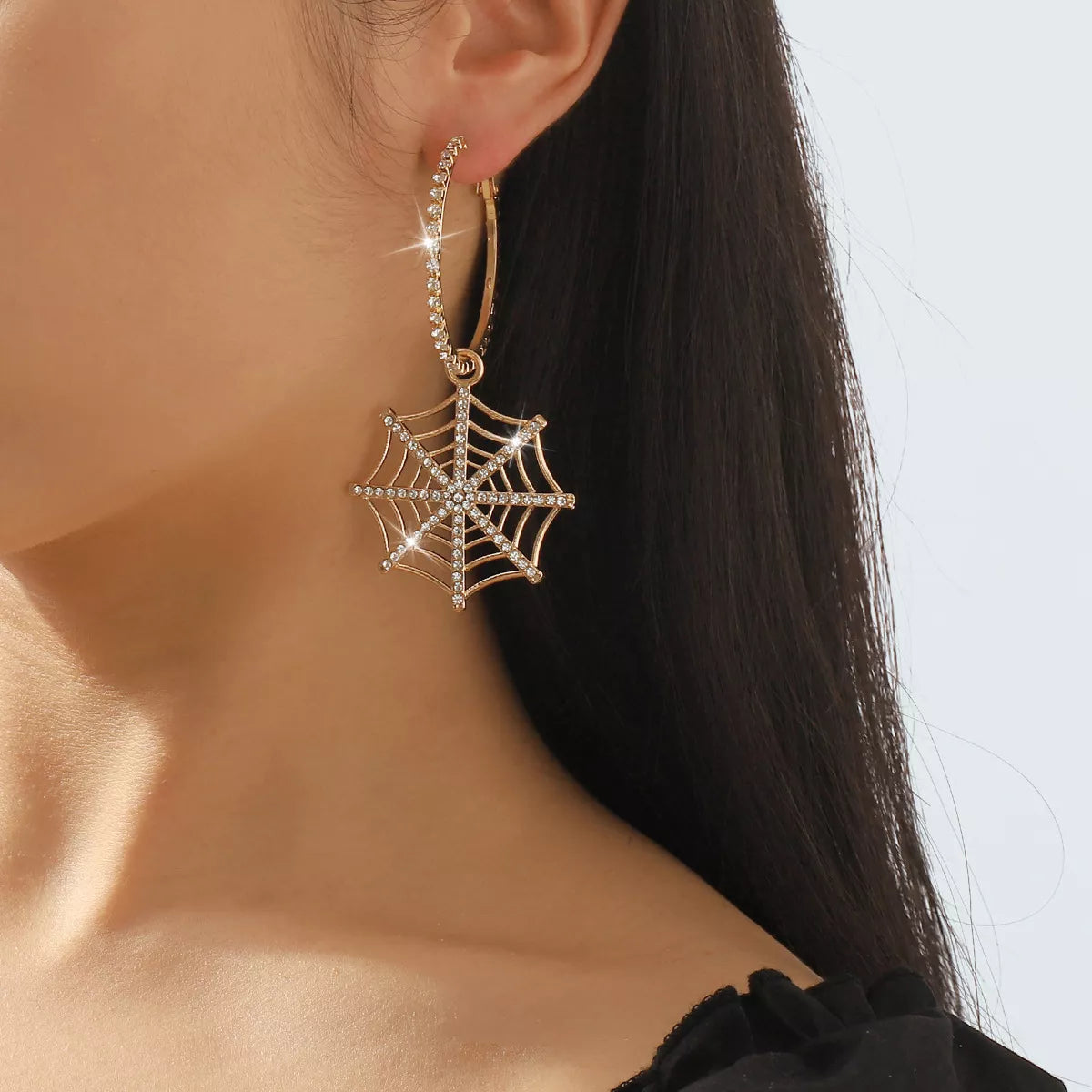 Halloween Spider Web Dangle Hoop Earrings 