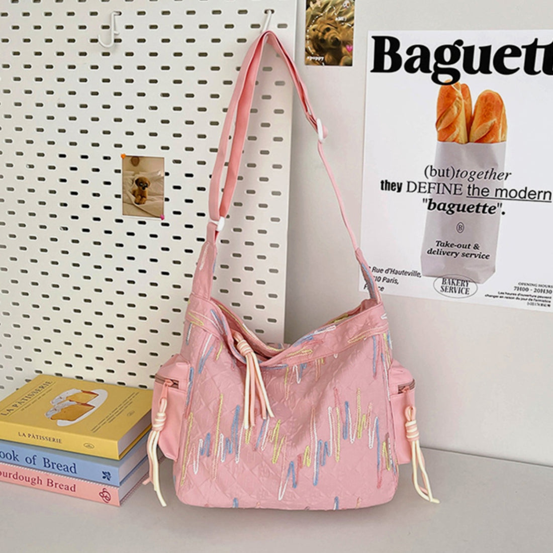 Contrast Texture Shoulder Bag 
