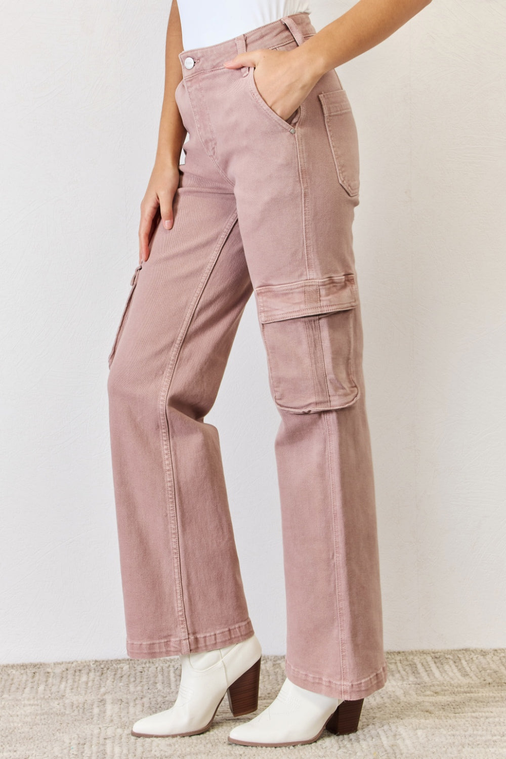 RISEN Full Size High Rise Cargo Wide Leg Jeans 