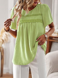 Devine Lace Detail Round Neck Short Sleeve Blouse 
