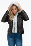 YMI Removable Faux Layered Multi-Pocket Jacket with Fuzzy Hood 