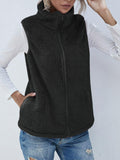 Full Size Fuzzy Zip Up Vest Coat with Pockets 
