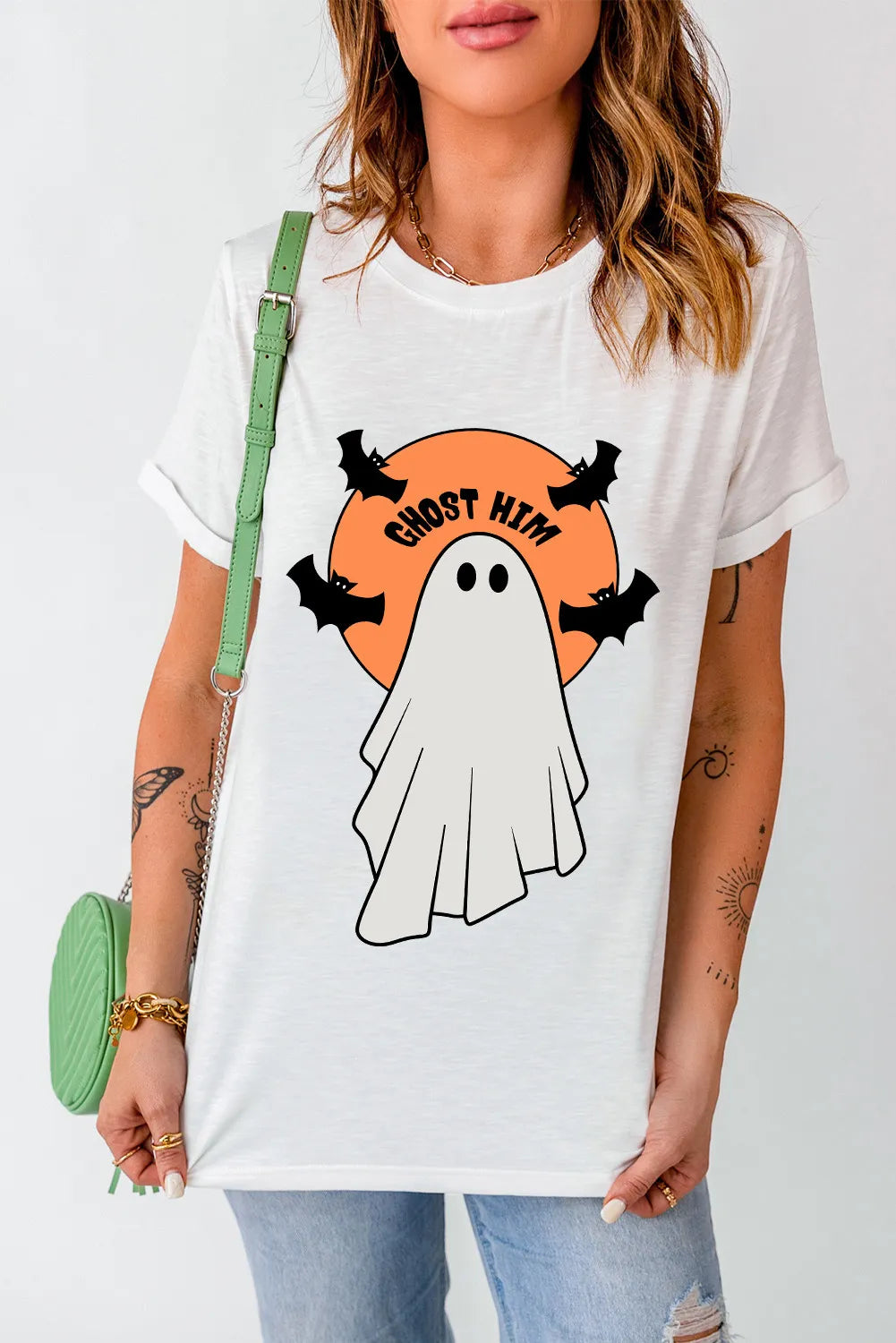 Full Size Ghost Round Neck Short Sleeve T-Shirt 