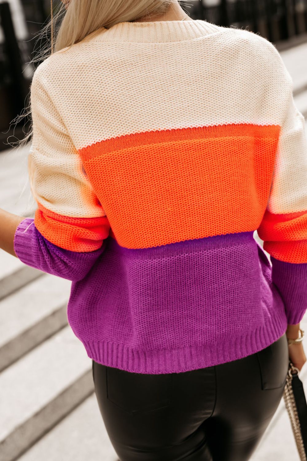 Color Block Drop Shoulder Round Neck Sweater 