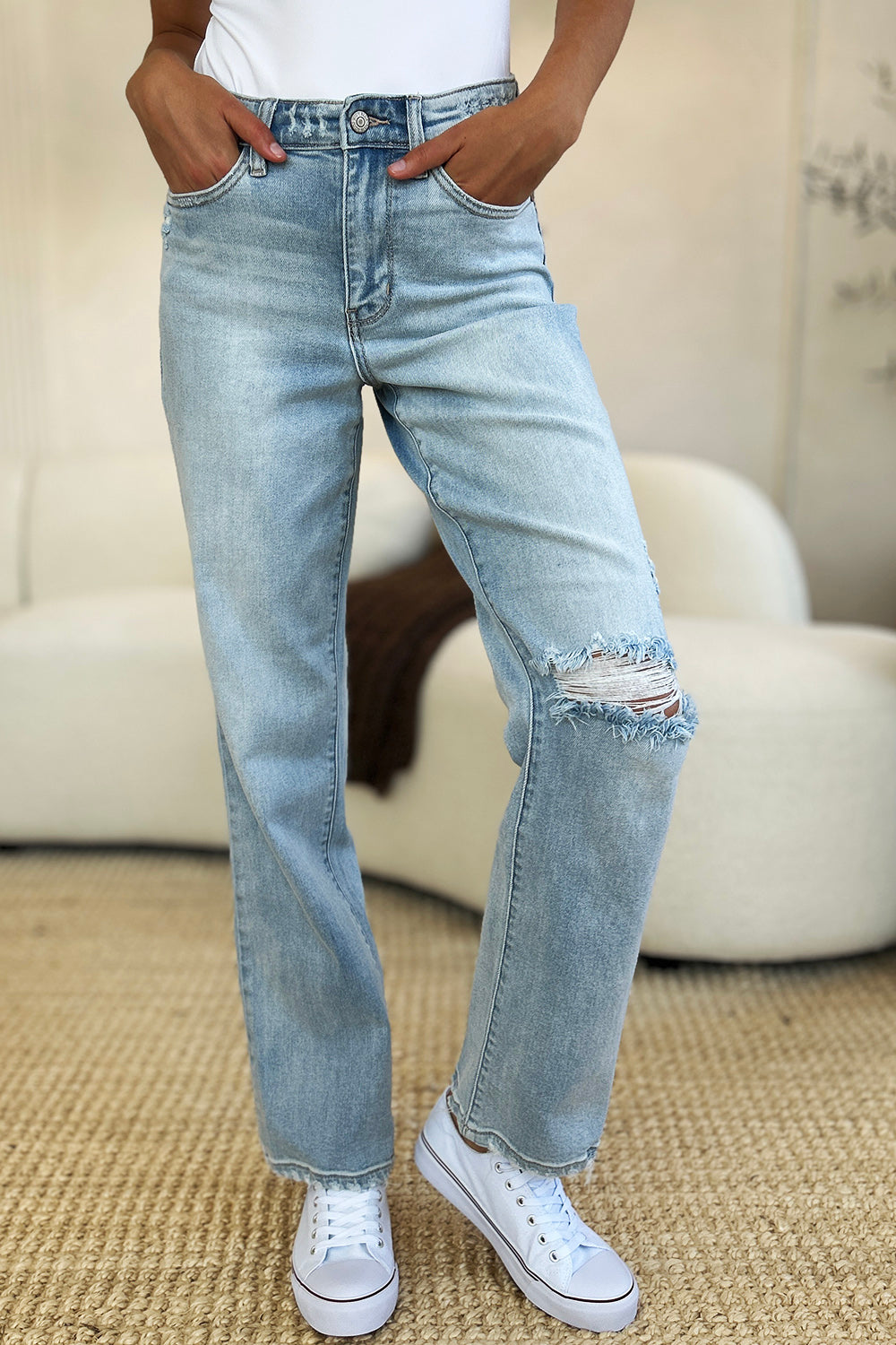 Judy Blue Full Size High Waist Distressed Straight Jeans 