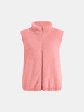 Full Size Fuzzy Zip Up Vest Coat with Pockets 