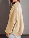 Double Take Side Slit Round Neck Long Sleeve Sweater 