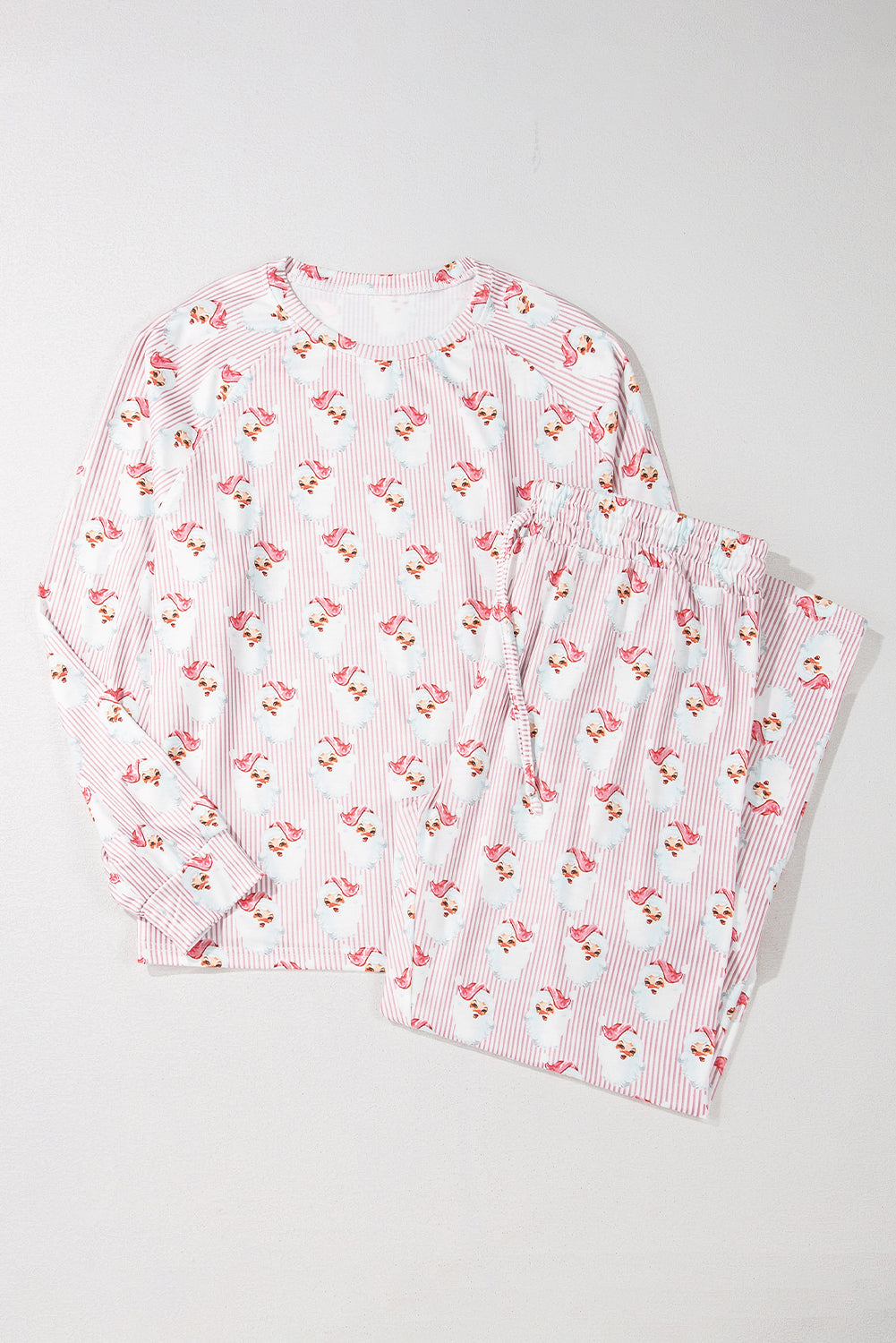 Santa Print Long Sleeve Top and Pants Lounge Set 