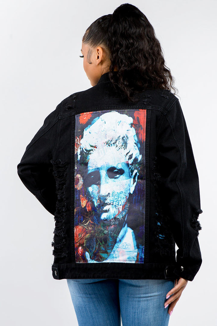 American Bazi Full Size Button Up Distressed Denim Jacket 
