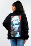 American Bazi Full Size Button Up Distressed Denim Jacket 