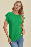 Double Take Full Size Cable-Knit Round Neck Cap Sleeve Sweater 