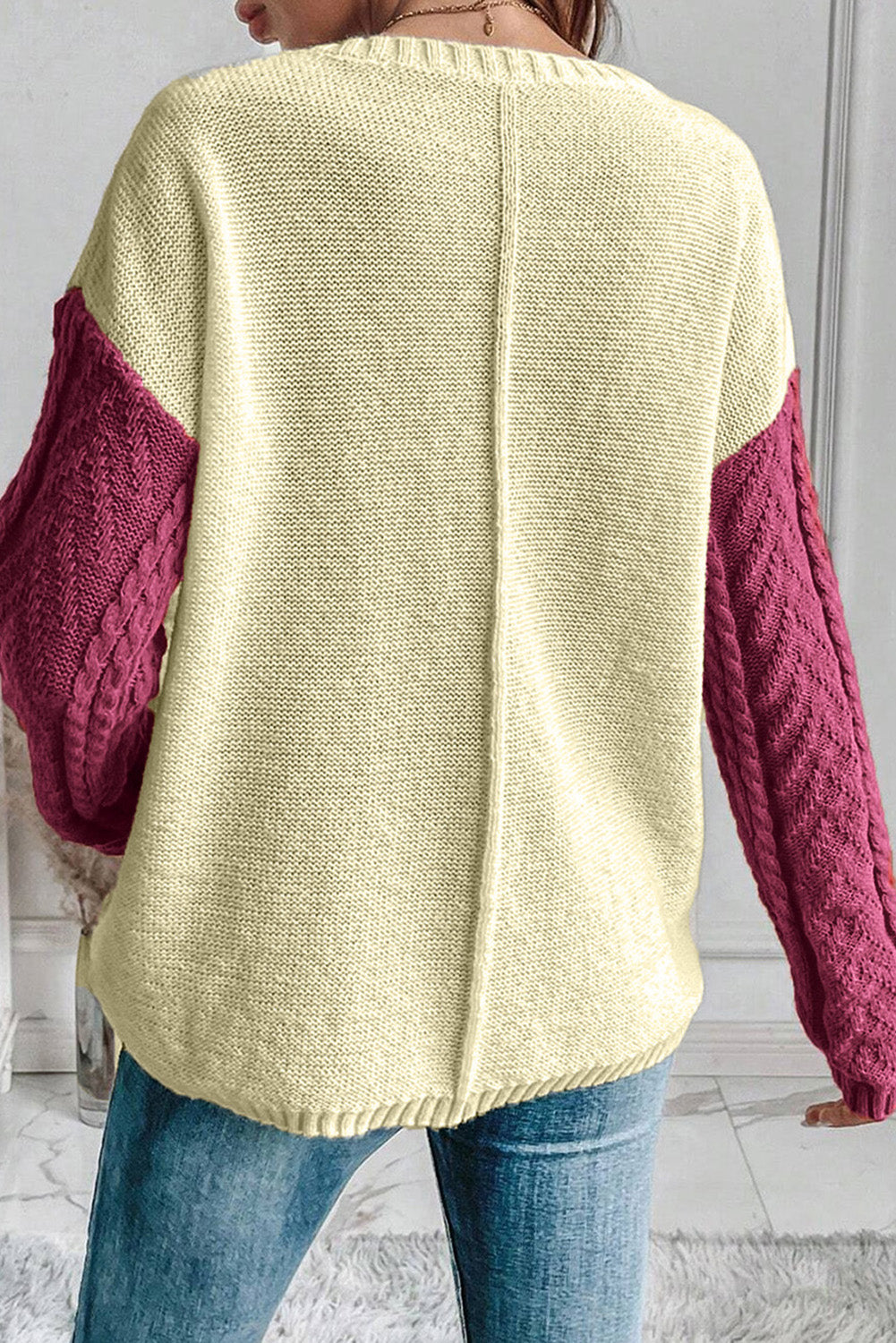 Gold Flame Colorblock Patched Pocket Drop Shoulder Sweater Sweaters & Cardigans/Sweaters