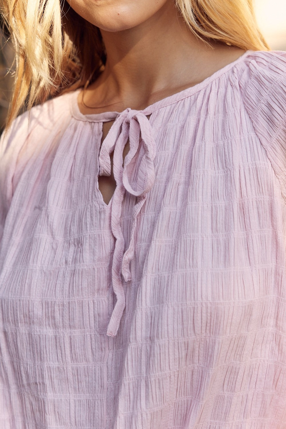 In February Textured Tie Neck Blouse 