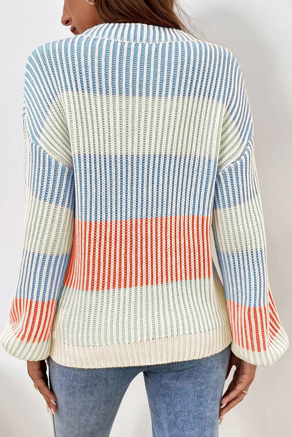 Pink Colorblock Textured Knit Bubble Sleeve Sweater Sweaters & Cardigans/Sweaters