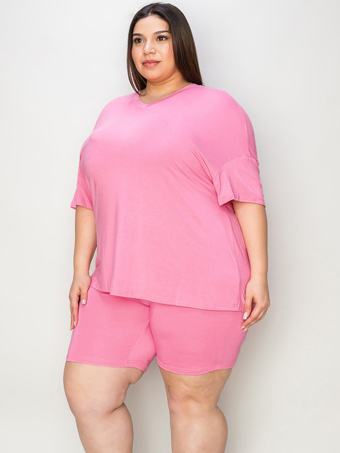 Basic Bae Full Size V-Neck Drop Shoulder T-Shirt and Shorts Set 