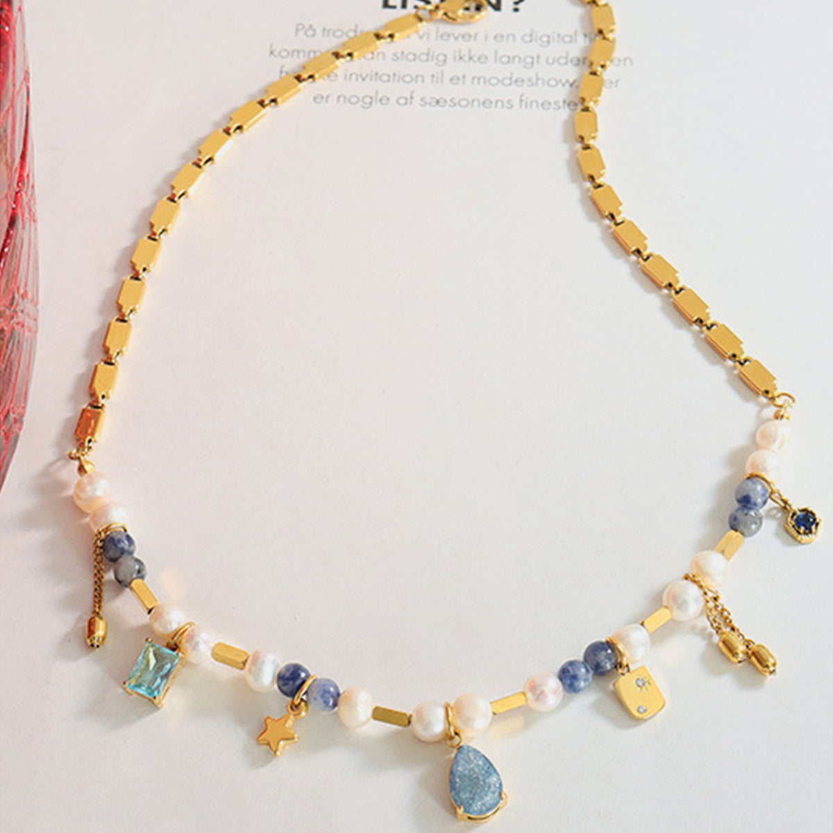 18K Gold-Plated Beaded Charm Necklace 