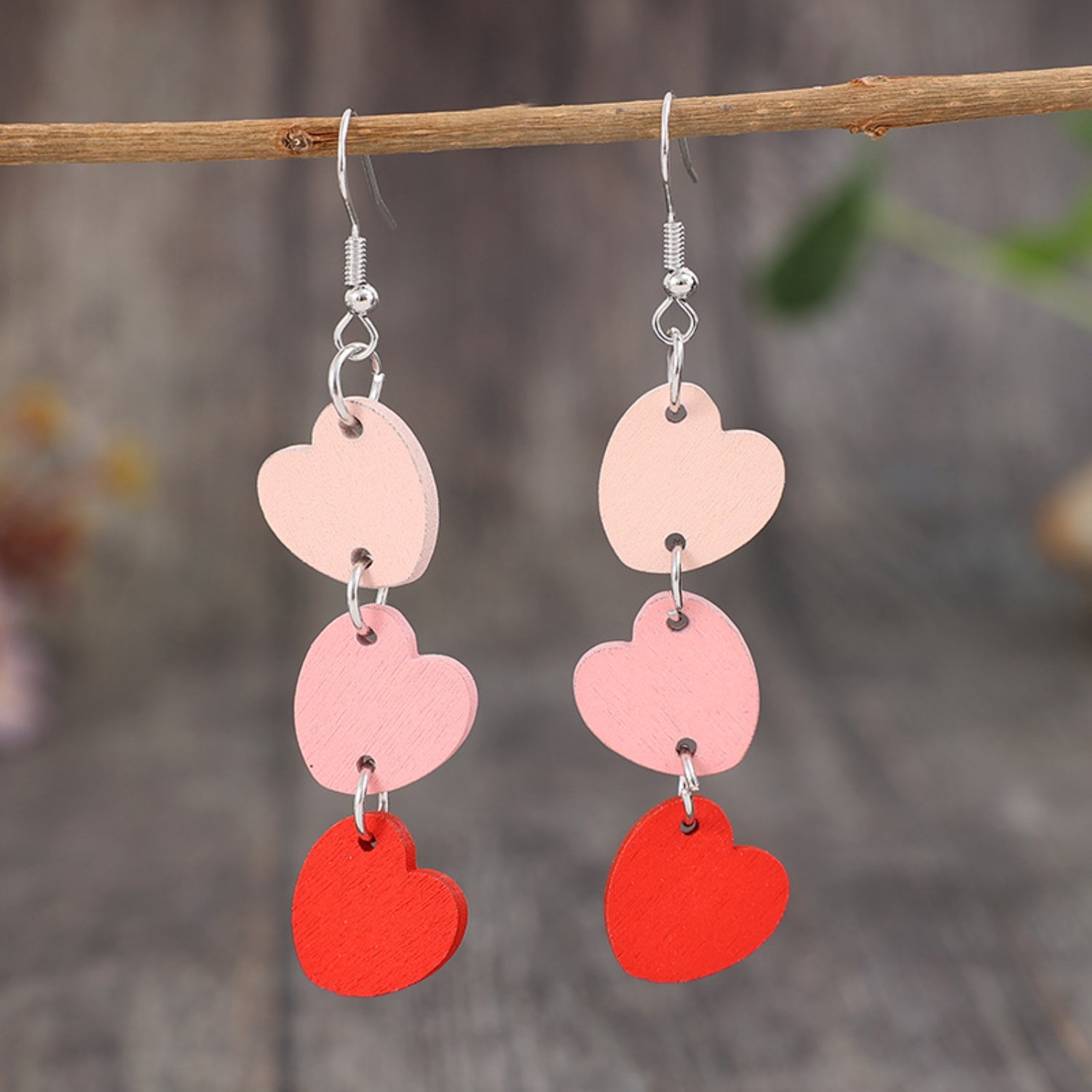 Heart Wood Dangle Earrings 