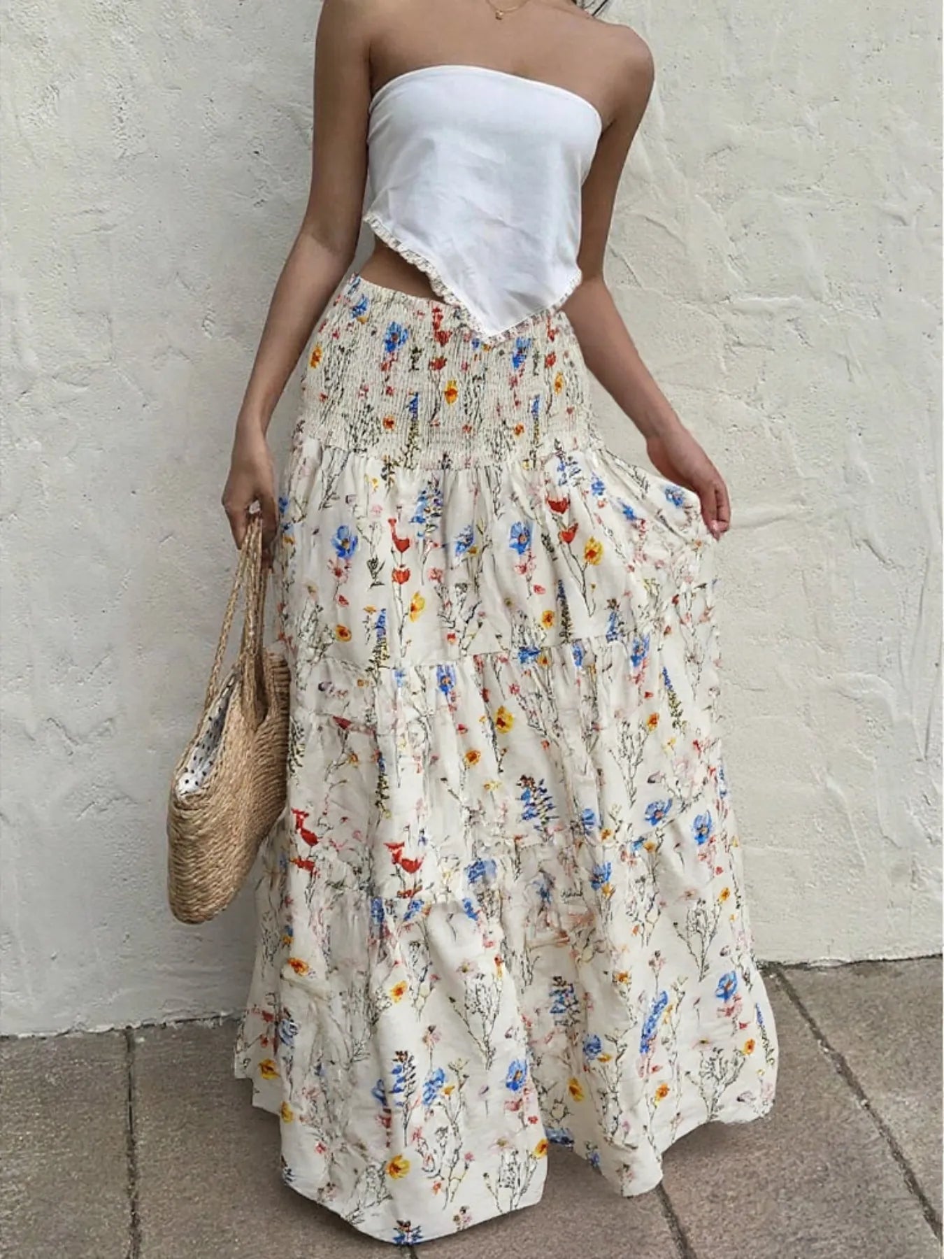 Floral Tiered Maxi Skirt 