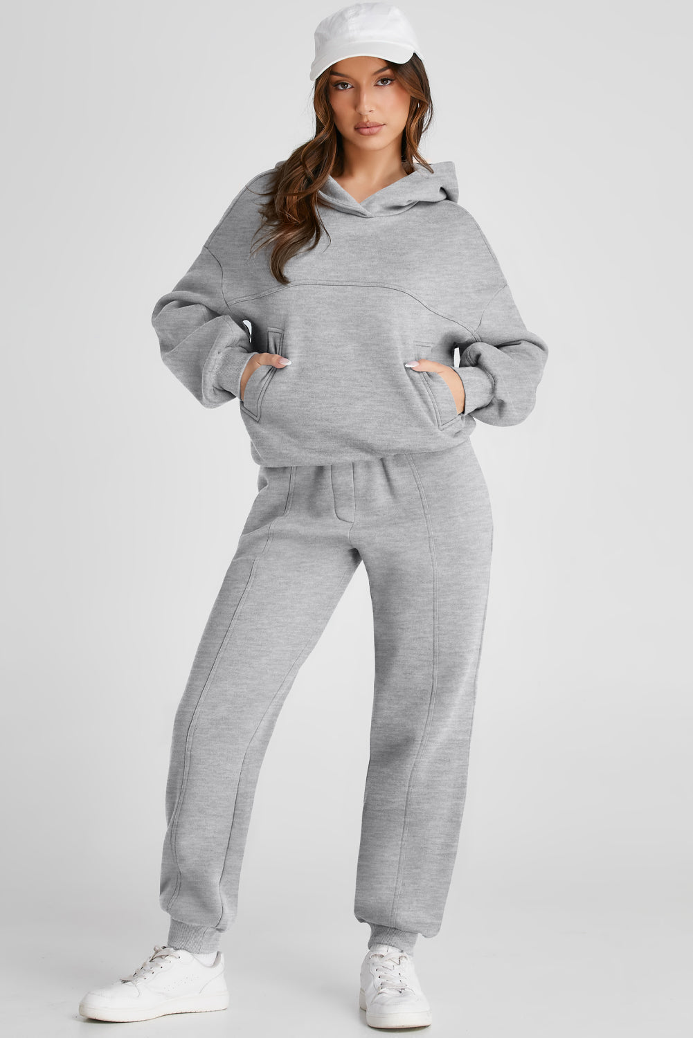 Dropped Shoulder Long Sleeve Hoodie and Pants Active Set 