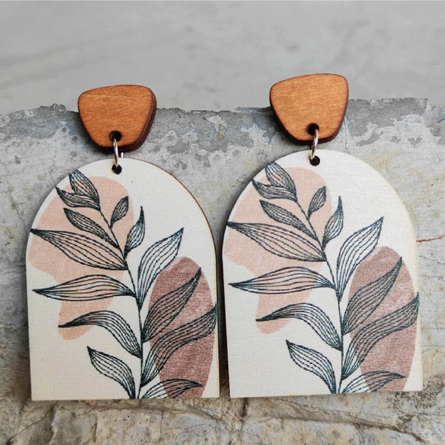 Geometrical Shape Wooden Drop Earrings 