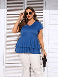 Plus Size V-Neck Flutter Sleeve Blouse 