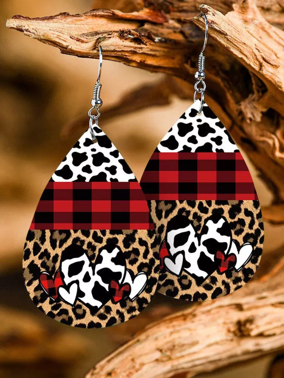Printed PU Leather Dangle Earrings 