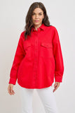 RISEN Button Down Long Sleeve Denim Shacket with Chest Pockets 