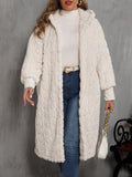 Plus Size Open Front Hooded Plush Coat 