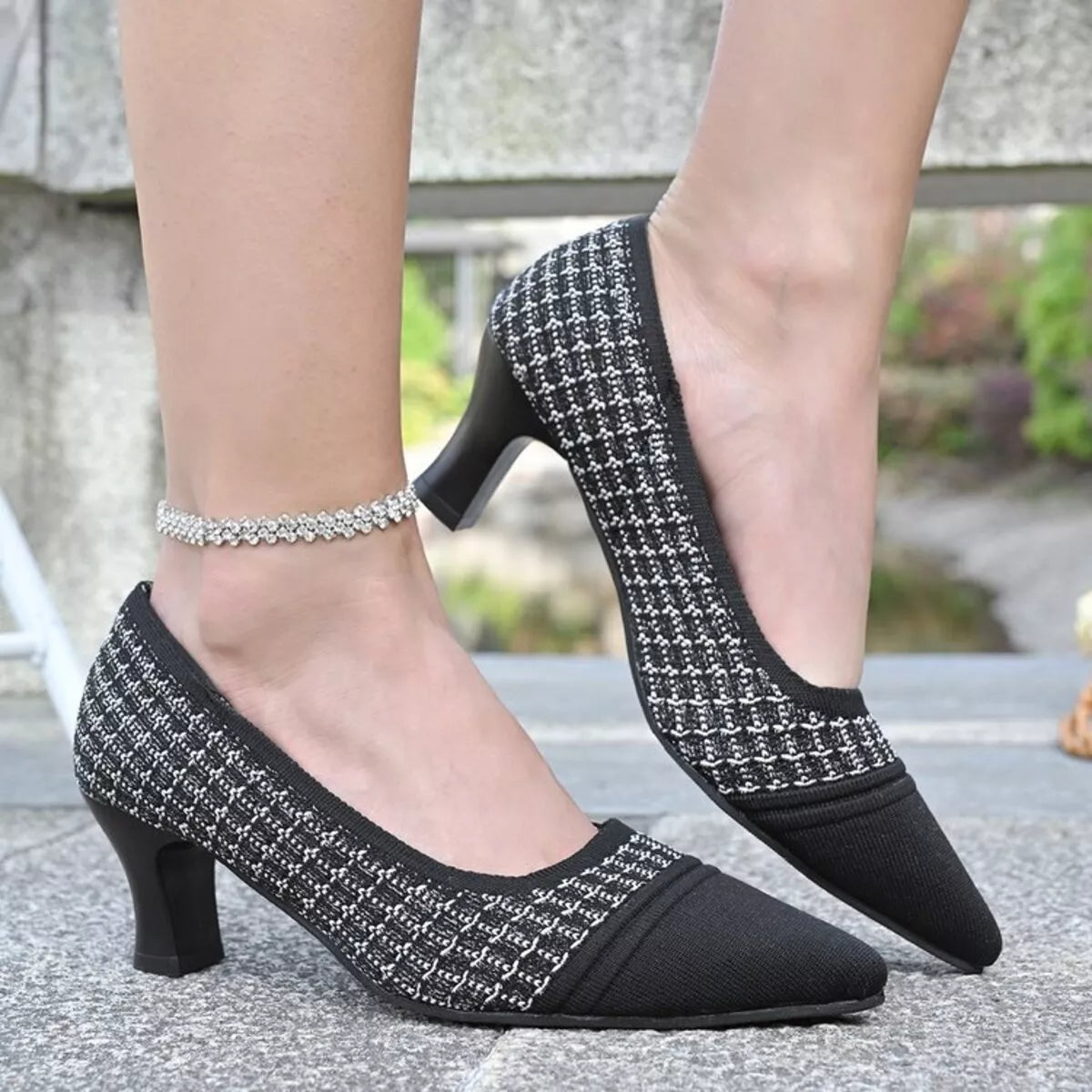 Point Toe Block Heels Pumps 