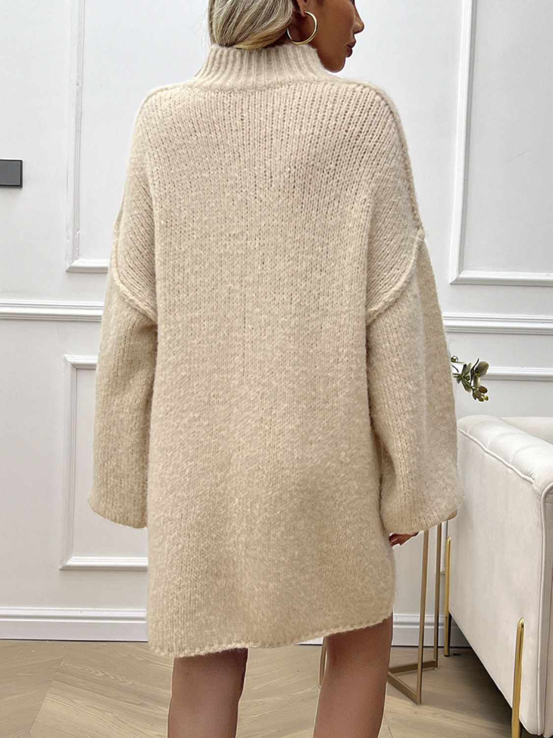 Devine Mock Neck Long Sleeve Mini Sweater Dress 