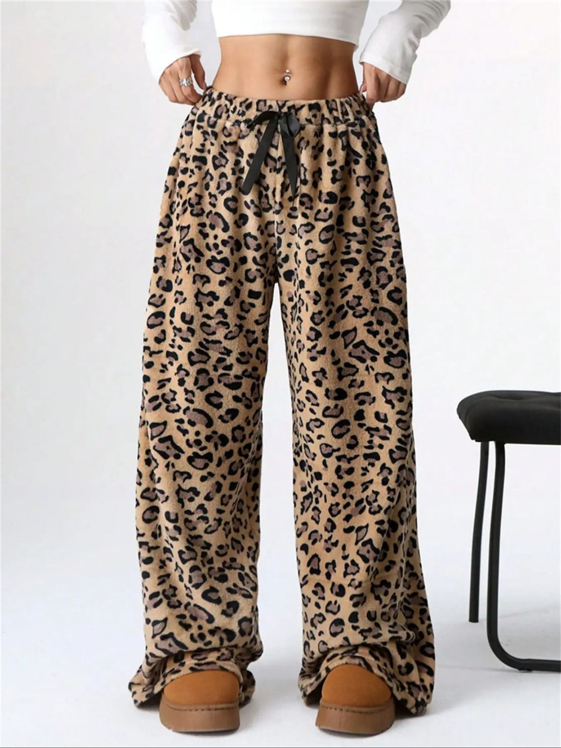 Leopard Wide Leg Plush Pants 