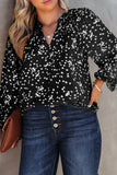 Plus Size Notched Neck Smocked Blouse 