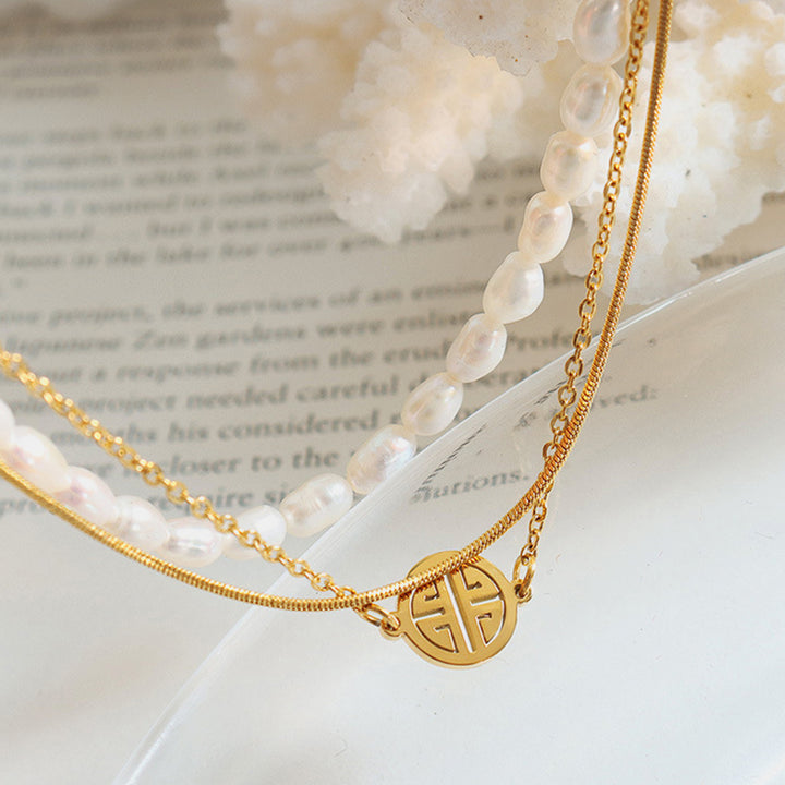 Titanium Steel Three-Layered Pearl Bracelet 