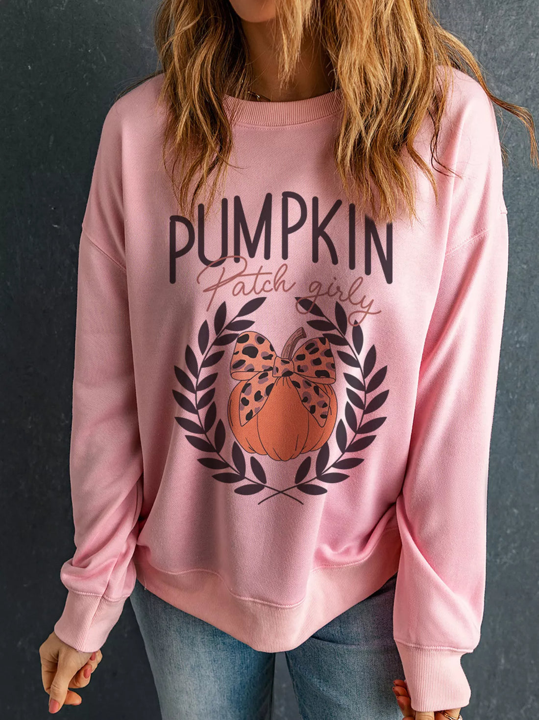 Halloween Leopard Bowknot Pumpkin Graphic Sweatshirt 
