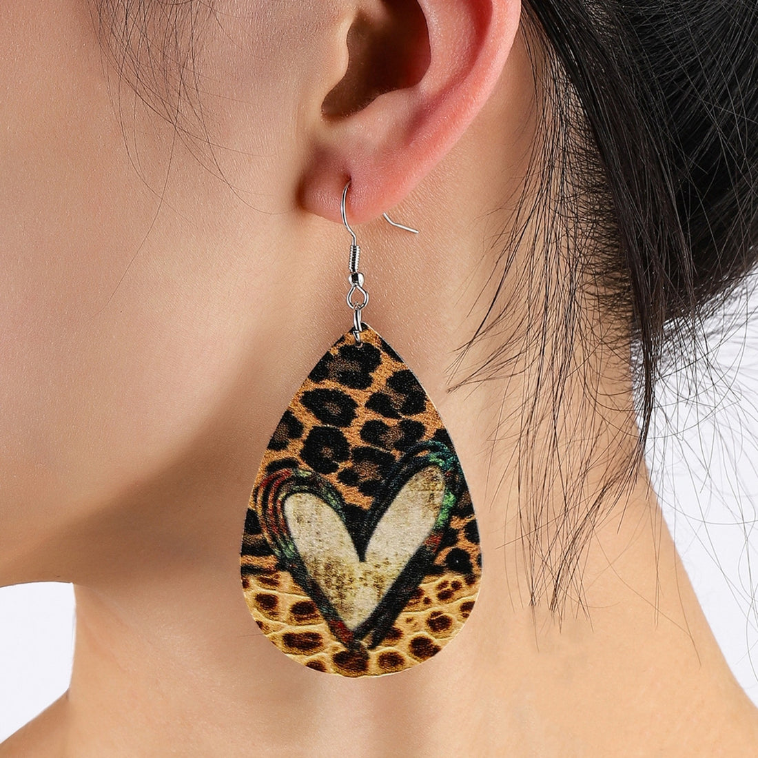 PU Leather Leopard Teardrop Earrings 