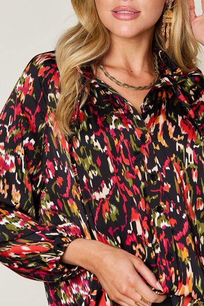 Double Take Full Size Printed Button Up Long Sleeve Shirt 