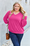 Basic Bae Full Size V-Neck Lantern Sleeve Top 