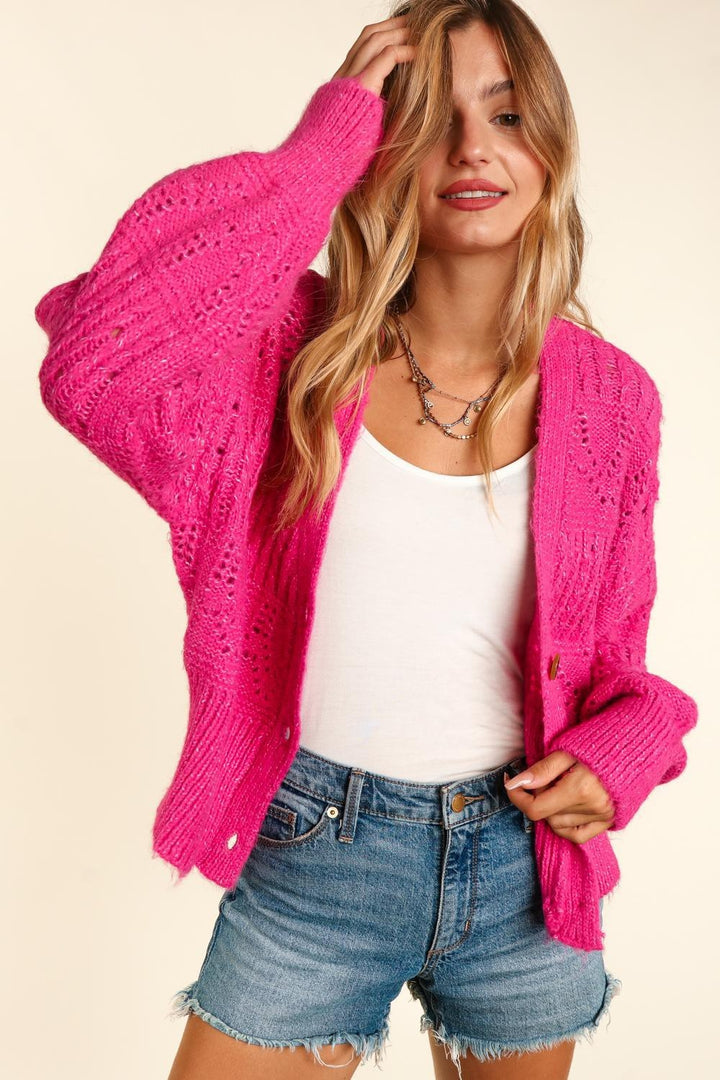 Haptics Full Size Button Down Crop Long Sleeve Cardigan 